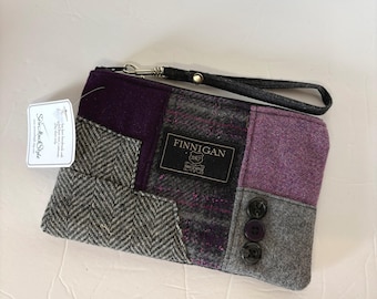 Upcycled Suit Coat Clutch, Recycled Fabric Wristlet