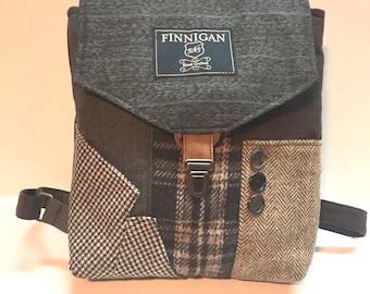 Recycled Suit Coat Backpack, Upcycled Soft Sided Bag