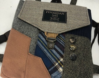 Recycled Suit Coat Backpack, Upcycled Soft Sided Bag