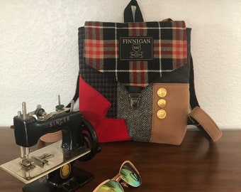 Recycled Suit Coat Backpack, Upcycled Soft Sided Bag