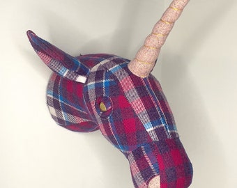Recycled Wool Unicorn Wall Mount | Handmade Faux Taxidermy Nursery Decor