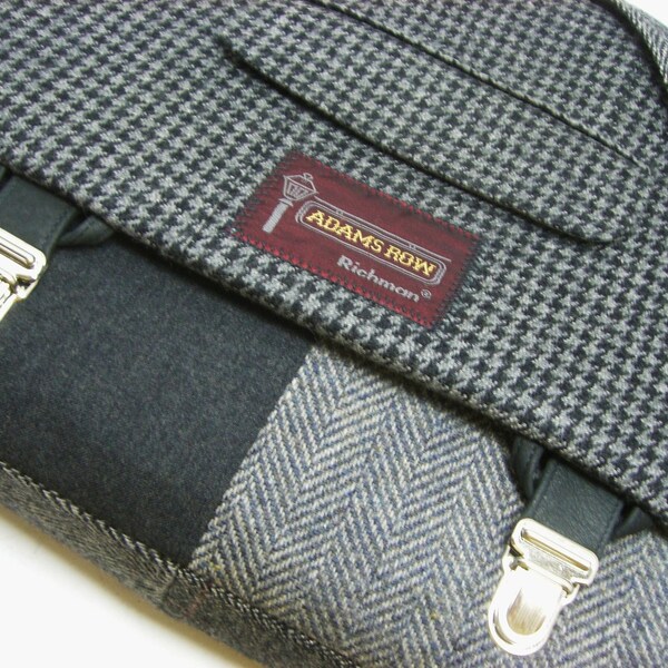 Messenger Bag,  Canves lined, Laptop Sleeve, Trunk Latch,  Large, Recycled Suit Coat