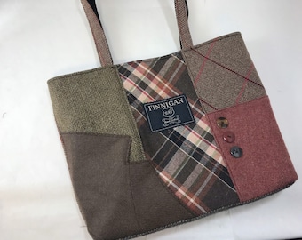 Recycled Wool Patchwork Tote Bag, Medium Purse