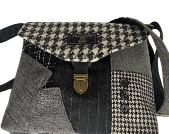 Bolso bandolera de traje reciclado, bolso de lana reciclada con bolsillo para iPhone
