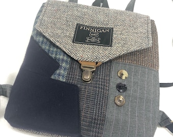 Recycled Suit Coat Backpack, Upcycled Soft Sided Bag