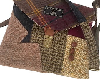 Recycled Wool Crossbody Bag, Upcycled Suit Coat Purse