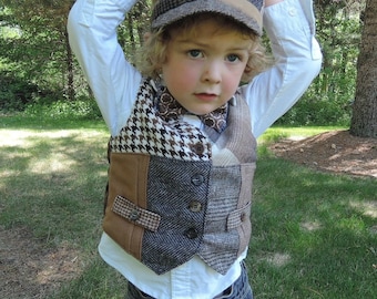 Little boys vest, Christmas vest, vintage look vest, kids photo prop, Wedding vest, Boys Wedding outfit, recycled suit vest, Boys wool vest