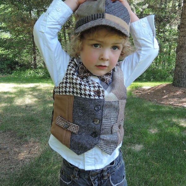 Little boys vests  and hat vintage look vest, kids photo prop, Little Boys Wedding vest, Boys Wedding outfit, recycled suit coat