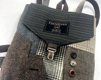 Recycled Suit Coat Backpack, Upcycled Soft Sided Tote