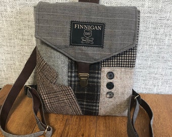 Recycled Suit Coat Backpack, Upcycled Soft Sided Tote