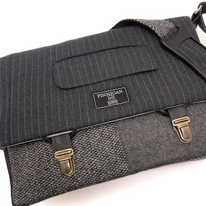 Messengertas heren, laptoptas, 13-inch MacBook-draagtas MacBook, laptophoes, vintage, wol, kofferklepsluiting, gerecycled pakjas