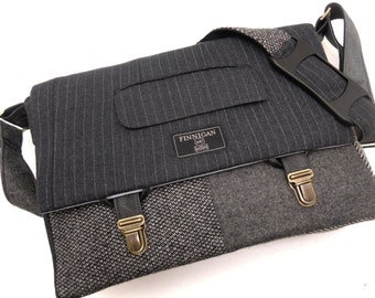 Recycled Suit Coat Messenger Bag, 13 inch Laptop, Vintage Wool