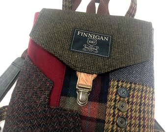 Recycled Suit Coat Backpack, Upcycled Twill Bag