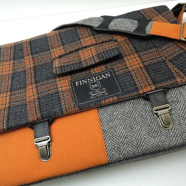 Mens 15" Laptop Messengerbag 4" tief, 15" Macbook Pro Laptop-Hülle, Beutel, Trunk-Latch, Recycling-Anzug Mantel, Upcycled Tasche