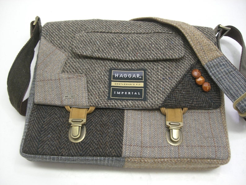 Messenger Bag, iPad Case, Eco Friendly Recycled Suit Coat image 2