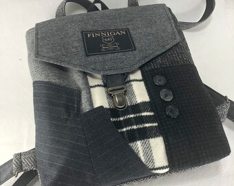 Recycled Suit Fabric Backpack, Upcycled Soft Sided Bag