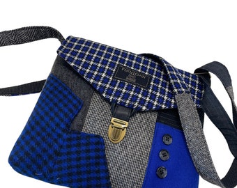 Recycled Suit Coat Crossbody Bag, Upcycled Wool Purse