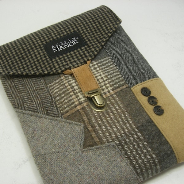Ipad case, iPad Cover, iPad sleeve, tan brown plaid wool, iPad 2 case vintage, Eco Friendly  Recycled suit coat