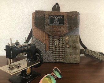 Recycled Suit Fabric Backpack, Upcycled Soft Sided Bag