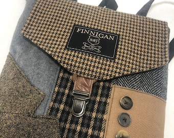 Recycled Suit Coat Backpack, Upcycled Soft Sided Bag