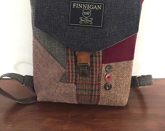 Recycled Suit Coat Backpack, Upcycled Soft Sided Bag