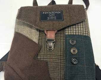 Recycled Suit Coat Backpack, Upcycled Soft Sided Bag