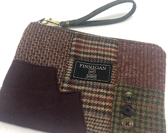 Upcycled Anzug Stoff Clutch, Armband, Handytasche