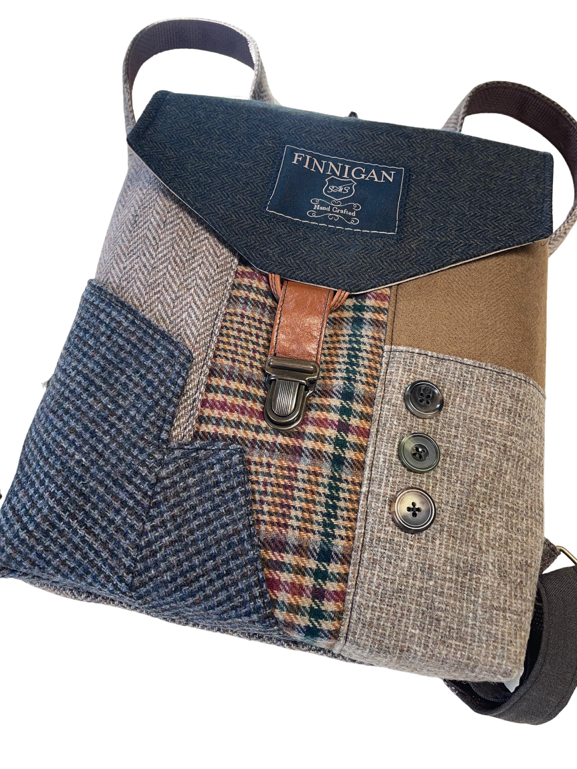 Recycled Suit Fabric Backpack, Upcycled Twill Travel Bag - Etsy display picture 3