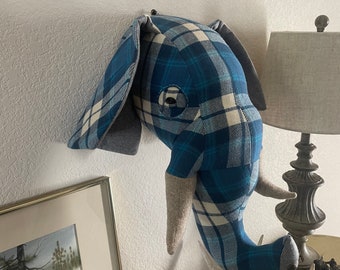 Elephant head wall décor  head wall mount| Faux taxidermy wall mount  | Stuffed animal | Nursery decor | Hand made from recycled wool