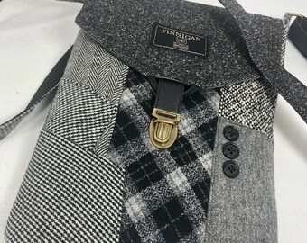 Recycled Wool Crossbody Bag, Upcycled Suit Coat Purse