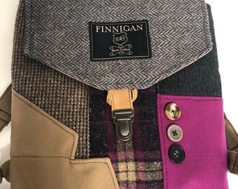 Recycled Suit Fabric Backpack, Upcycled Soft Sided Bag