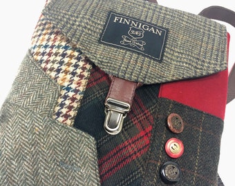 Recycled Suit Coat Backpack, Upcycled Soft Sided Bag