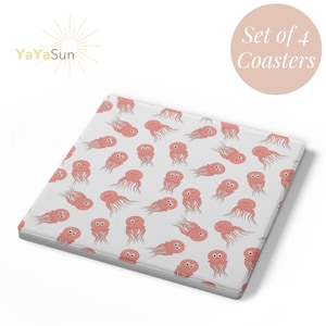Jellyfish Stone Coaster Beach Set Coastal Design Drink Piece Home Decor Beach house Style Accent White Ocean Theme Drink Mat Coastal Art