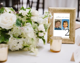 Tarjetas con números de mesa para bodas Cuando éramos números de mesa Plantilla de fotografía de boda Mesa de recepción, Canva editable para hacer uno mismo, 4 x 6, 5 x 7, 8 x 10, A3, A4, A5