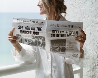 Plantilla de periódico de bodas, plantilla de periódico de bodas de Canva, itinerario de periódico editable, periódico editable del día de la boda, Newlywed Times