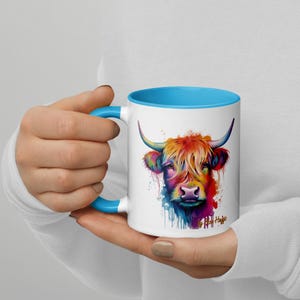 Rainbow Highland Cow Mug with Colour Inside
