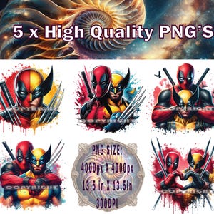 Deadpool And Wolverine PNG x 5, Deadpool And Wolverine T-shirt Design, Deadpool Sublimation, Deadpool And Wolverine Movie PNG