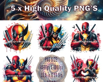 Deadpool and Wolverine, png x 5, Deadpool and Wolverine-T-shirtontwerp, Deadpool-sublimatie, Deadpool and Wolverine-film, png PNGEgg