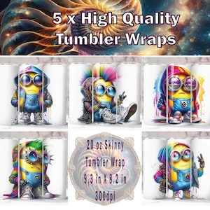 Envoltura para vaso Minion Punk x 5, envoltura para vaso de 20 oz, sublimación de Minion, Minion PNG, envoltura para vaso Minion, envoltura para vaso Minions