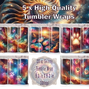 Paw Prints Tumbler Wrap x 5, 20 oz Tumbler Wrap, Dog Paw Print Sublimation, Paw Print PNG, Furr Baby Tumbler Wrap.