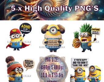 Minion Mental Health PNG x 5, Minion png, Minion T-shirt Design, ADHA Png, Anxiety png, Minion Sublimation, Minion PNG, Bipolar Png
