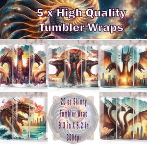 Ghidorah Tumbler Wrap x 5, 20 oz Tumbler Wrap, Ghidorah Sublimation, Ghidorah PNG, Monsterverse Tumbler Wrap.