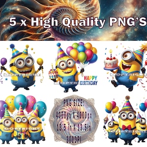 Minion verjaardag png x 5, Minion verjaardagsfeestje png, Minion verjaardag T-shirtontwerp, Minion taarttopper, Minion-sublimatie, Minion png