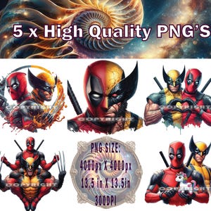 Deadpool And Wolverine PNG x 5, Deadpool And Wolverine T-shirt Design, Deadpool Sublimation, Deadpool And Wolverine Movie PNG