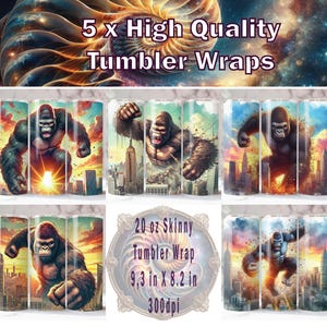 King Kong Tumbler Wrap x 5, 20 oz Tumbler Wrap, Kong Sublimation, Godzilla vs Kong PNG, Kong Tumbler Wrap, Kong Cake Topper