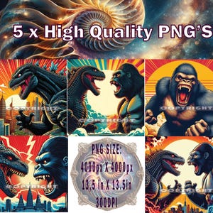 Godzilla x Kong PNG x 5, Godzilla And Kong Sublimation, Godzilla T-shirt Design, Godzilla vs Kong PNG, Godzilla Cake Topper. Godzilla PNG