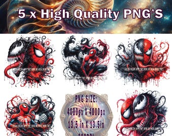Spiderman And Venom PNG x 5, Spiderman And Venom T-shirt Design, Spiderman And Venom  Sublimation, Venom PNG, Spiderman PNG, Carnage png