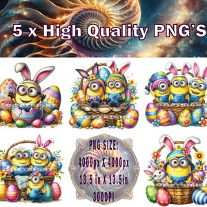 Minion Easter PNG x 5, Easter Sublimation, Easter T-shirt Design, Minion Easter Cake Topper, Minion Sublimation, Minion Digital Download.