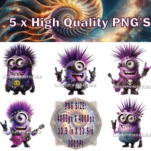 Minion Rocker PNG x 5, Minion png, Minion T-shirt Design, Minion Cake Topper, Minion Sublimation, Minion PNG, Purple Minion PNG
