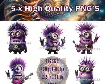 Minion Rocker PNG x 5, Minion png, Minion T-shirt Design, Minion Cake Topper, Minion Sublimation, Minion PNG, Purple Minion PNG